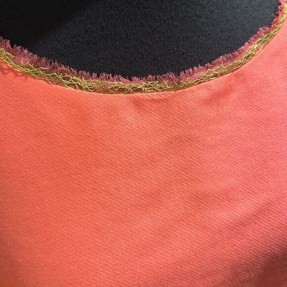 Elie Tahari fitted fluorescent melon ombré hem raw edge sheer/string edged midi - Picture 3 of 8